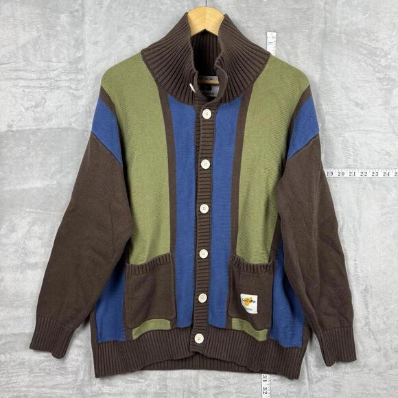 Sweaters - SooToMe Cardigan Sweater Brown Green Blue Striped Button Front Women Size S Y2K